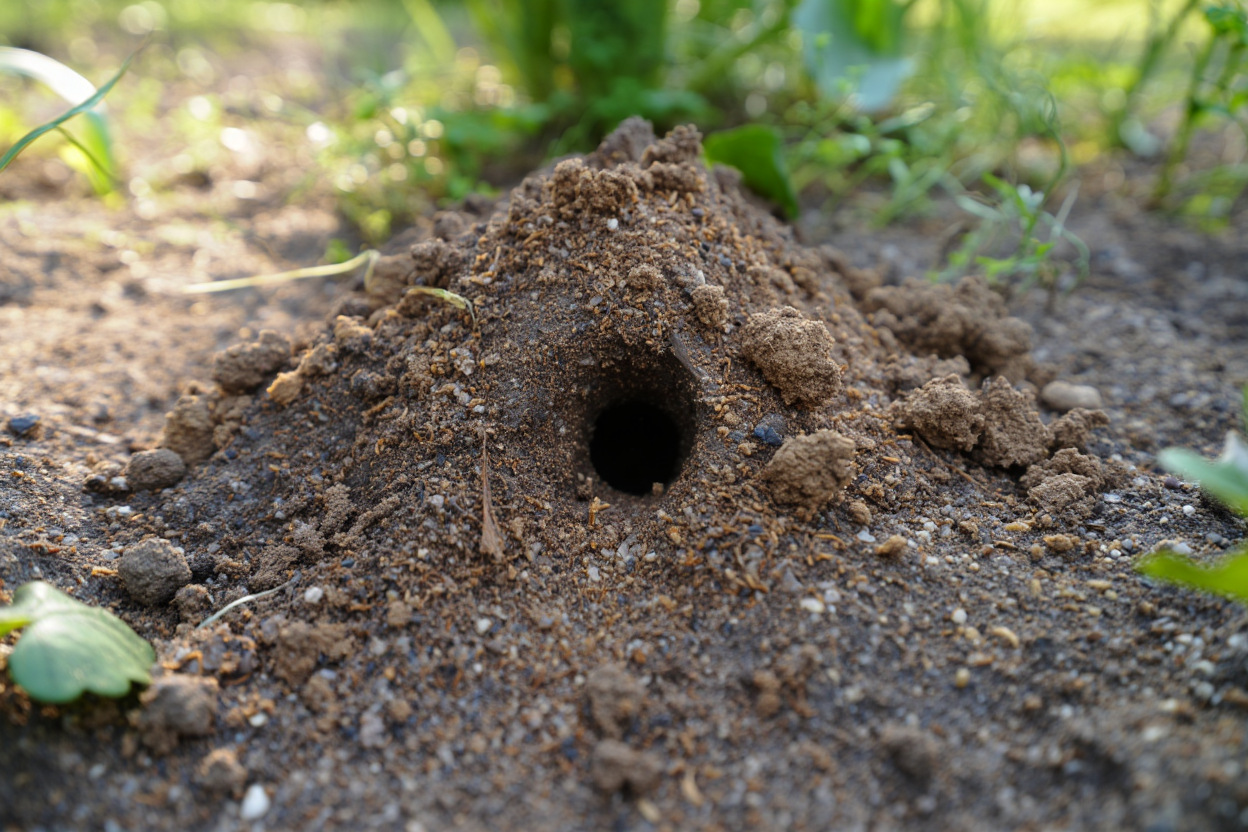 Trou de rat dans un jardin